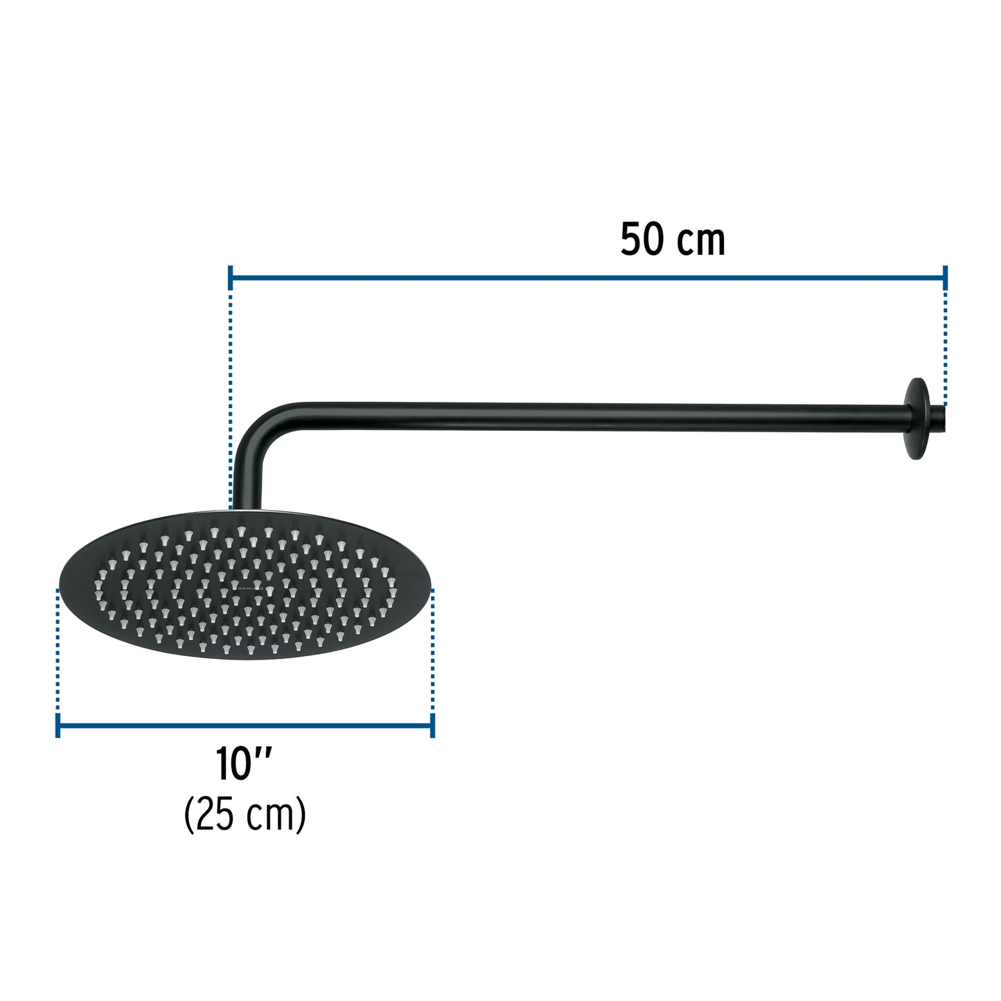 Regadera Ducha 10 Pulgadas Plato Redondo Negro FOSET RIVIERA con Brazo