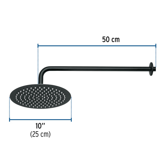 Regadera Ducha 10 Pulgadas Plato Redondo Negro FOSET RIVIERA con Brazo