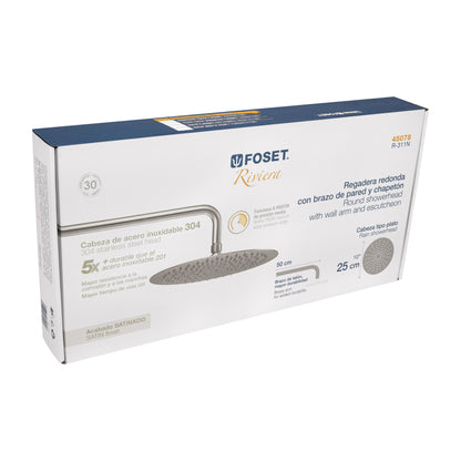 Regadera FOSET RIVIERA 10 Pulgadas con Brazo Ajustable Acabado Satín