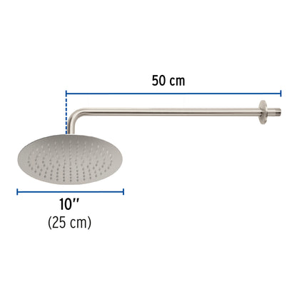 Regadera FOSET RIVIERA 10 Pulgadas con Brazo Ajustable Acabado Satín