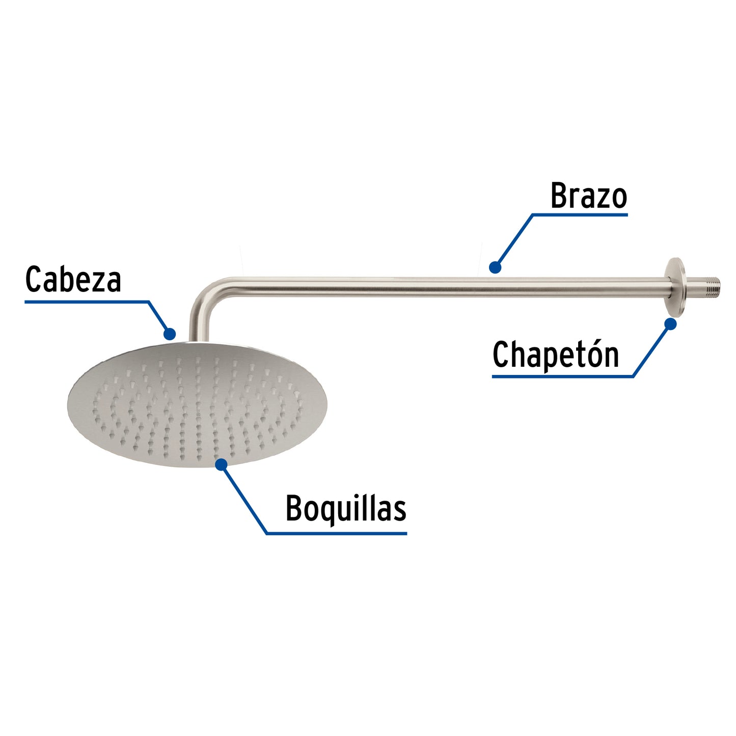 Regadera FOSET RIVIERA 10 Pulgadas con Brazo Ajustable Acabado Satín