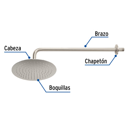 Regadera FOSET RIVIERA 10 Pulgadas con Brazo Ajustable Acabado Satín
