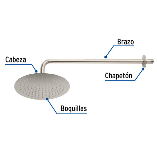 Regadera FOSET RIVIERA 10 Pulgadas con Brazo Ajustable Acabado Satín
