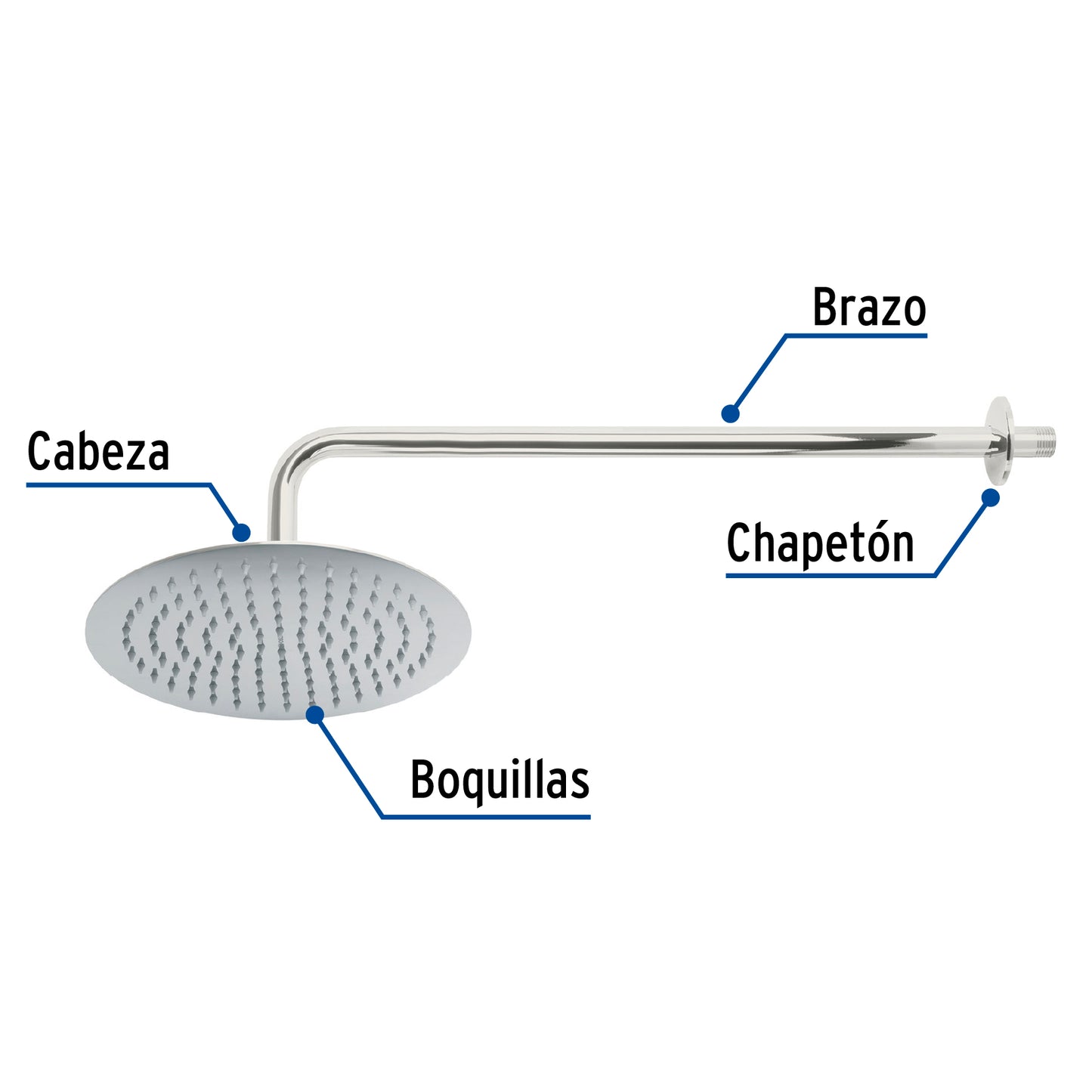 Regadera Plato Redondo 10 Pulgadas Cromada con Brazo FOSET RIVIERA - Regadera de Baño