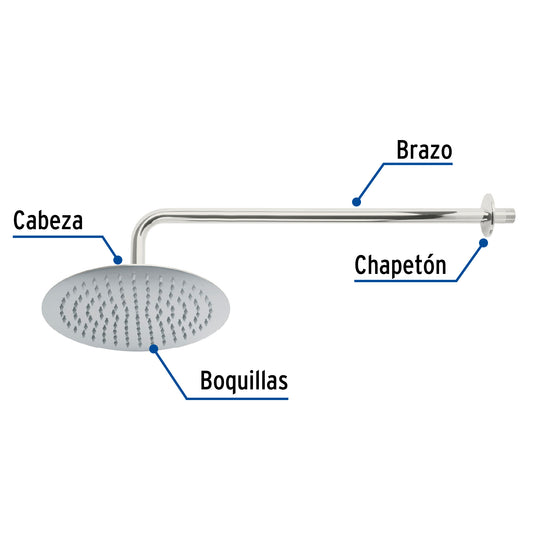 Regadera Plato Redondo 10 Pulgadas Cromada con Brazo FOSET RIVIERA - Regadera de Baño