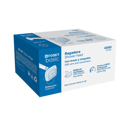 Regadera Cuadrada 3-3/4" Acero Inoxidable FOSET BASIC - Brazo Ajustable