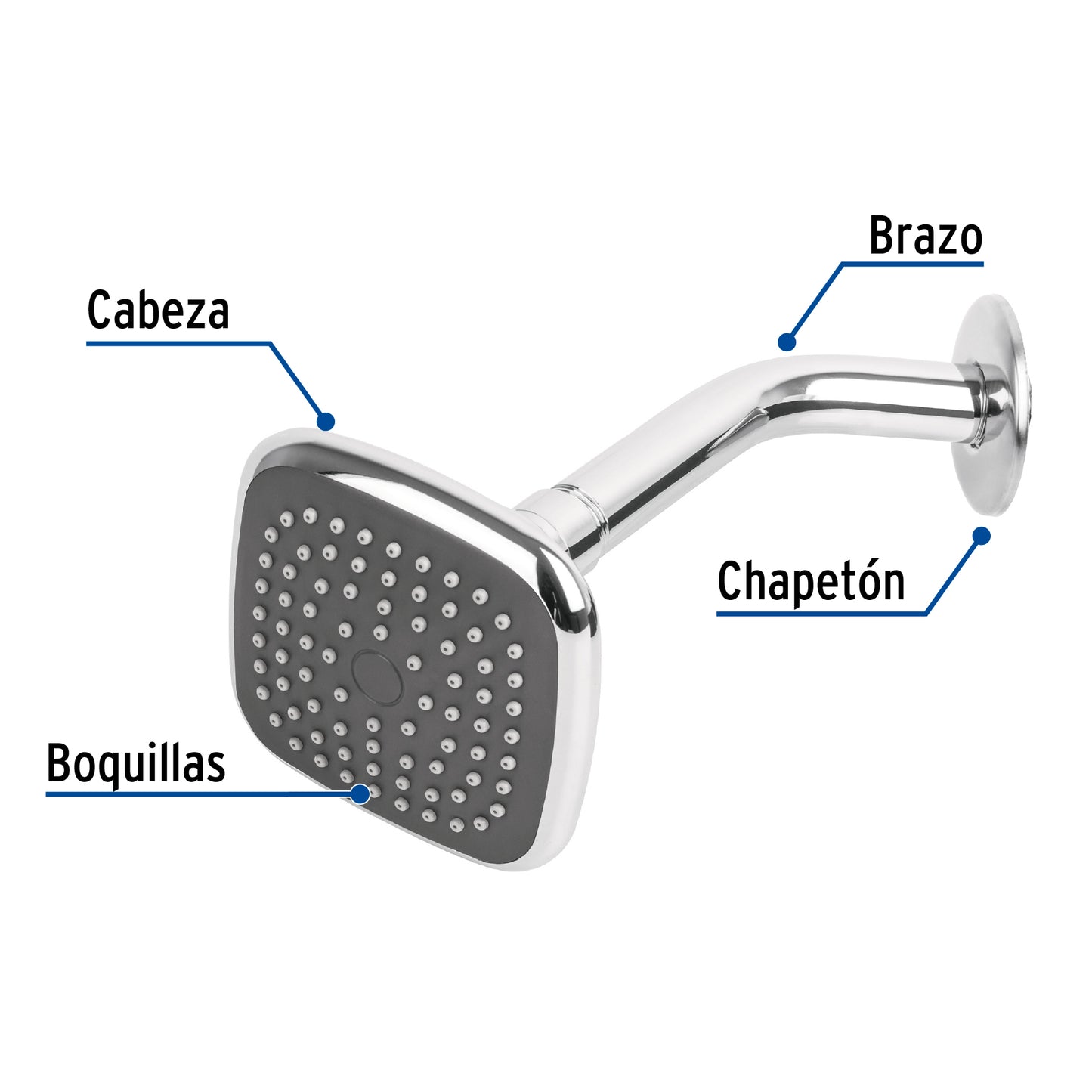 Regadera Cuadrada 3-3/4" Acero Inoxidable FOSET BASIC - Brazo Ajustable