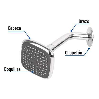 Regadera Cuadrada 3-3/4" Acero Inoxidable FOSET BASIC - Brazo Ajustable