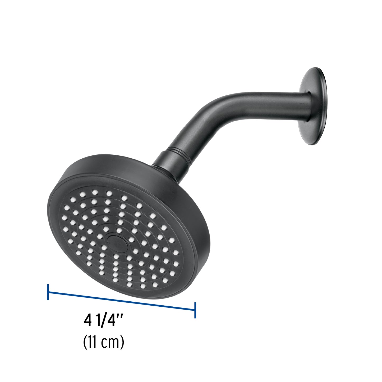 Regadera de ducha redonda 4-1/4" FOSET BASIC con brazo y chapetón en acabado negro. Ideal para baño moderno. Calidad y diseño