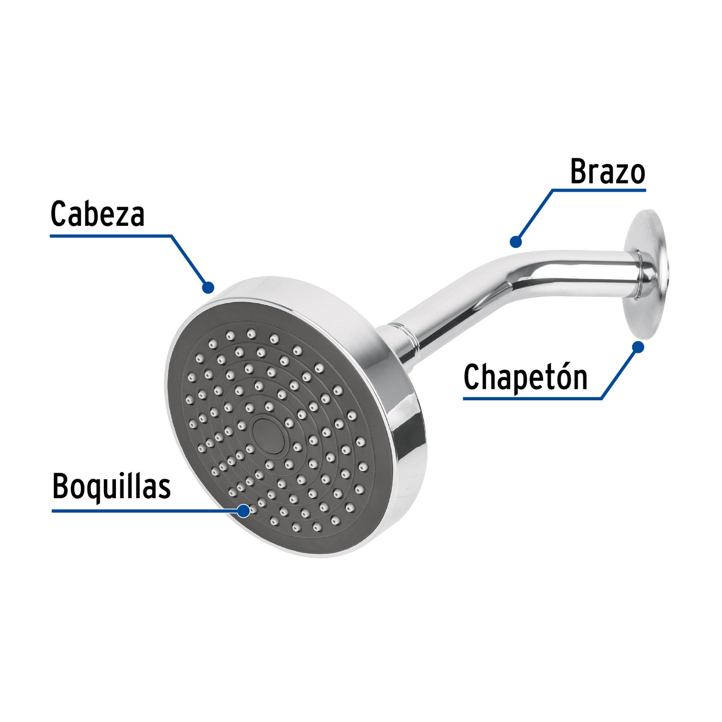 Regadera Redonda 4-1/4 Pulgadas Brazo y Chapetón de Acero Inoxidable BASIC FOSET