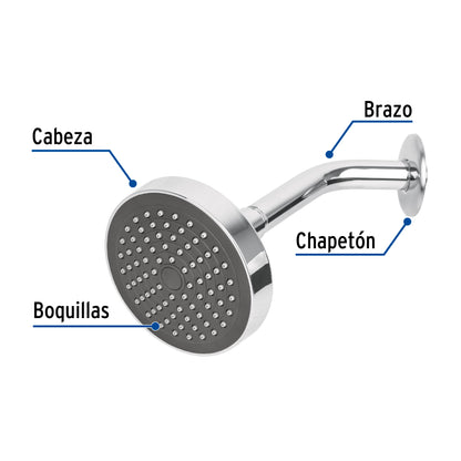 Regadera Redonda 4-1/4 Pulgadas Brazo y Chapetón de Acero Inoxidable BASIC FOSET