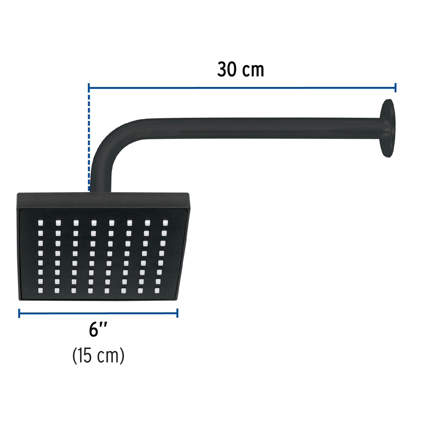 Regadera de Baño Cuadrada 6" Ajustable Negro - Brazo y Chapetón ABS - FOSET AQUA