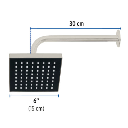 Regadera Cuadrada 6 Pulgadas FOSET AQUA - Brazo y Chapetón ABS Satín para Baño