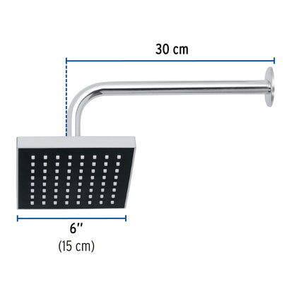 Regadera de Ducha Cuadrada 6" Cromada con Brazo Ajustable AQUA FOSET