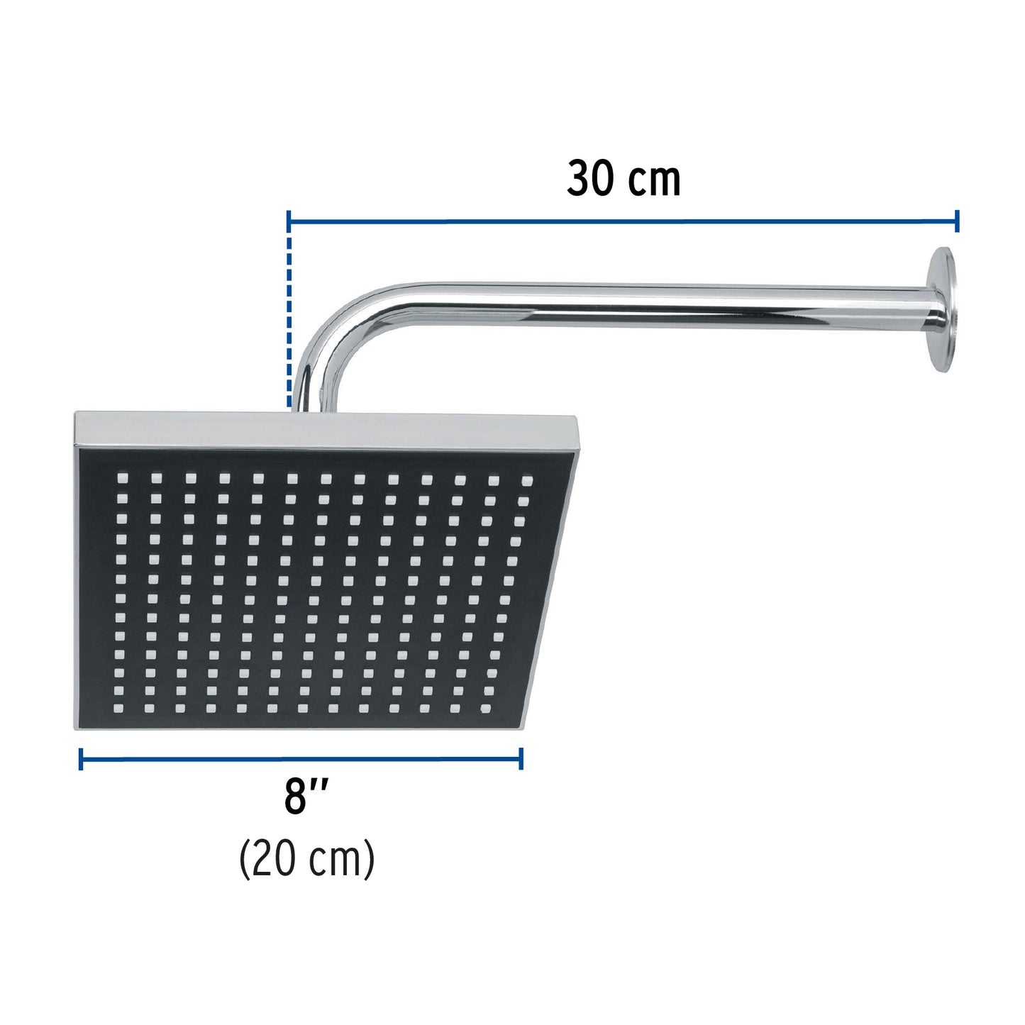 Regadera de Ducha Cuadrada 8 Pulgadas Cromo AQUA FOSET con Brazo y Chapetón ABS