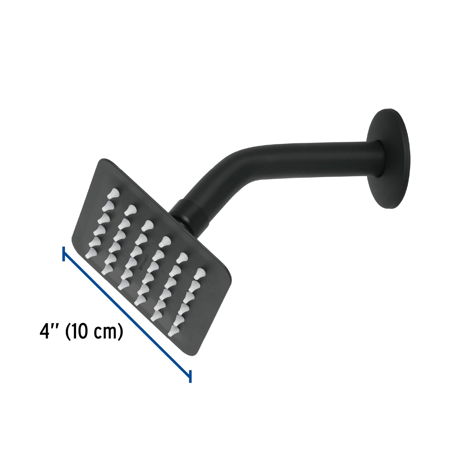 Regadera Cuadrada 4" Acero Inoxidable con Brazo Negro TÚBIG FOSET | Baño Moderno