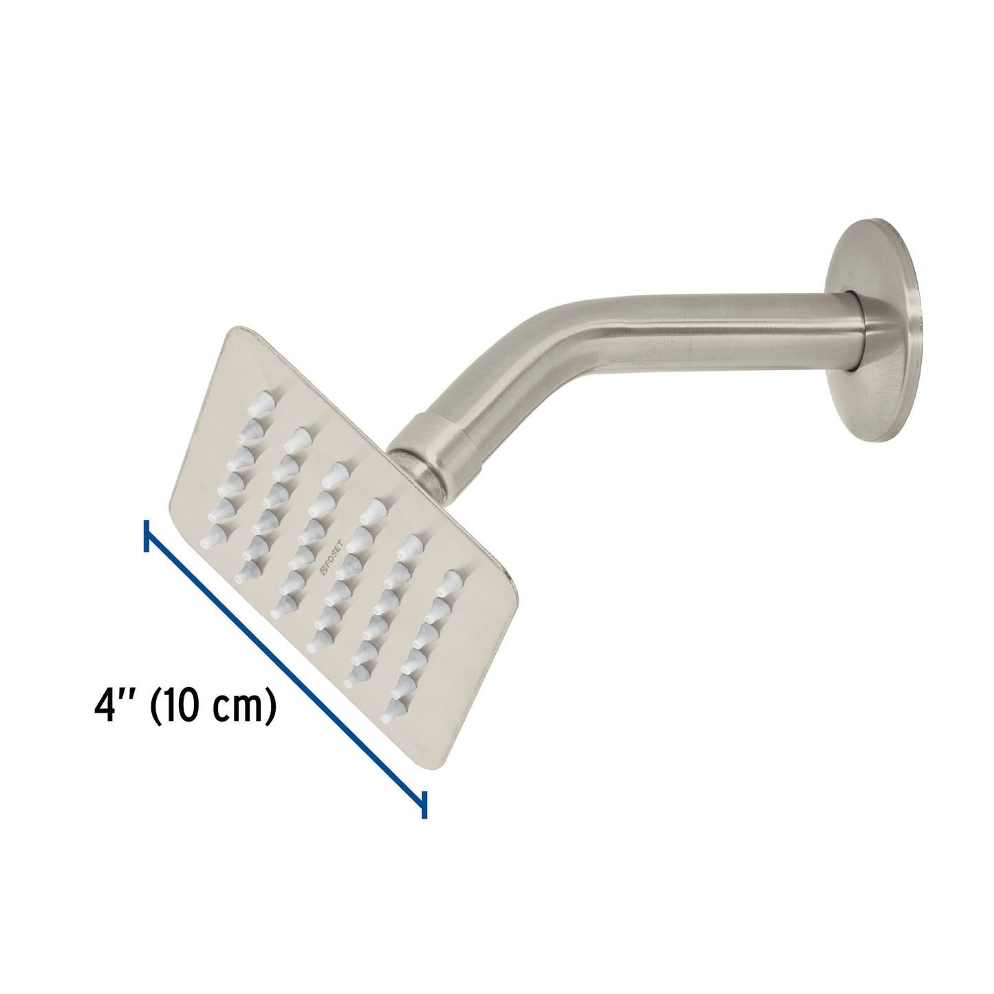 Regadera Cuadrada 4 Pulgadas Acero Inoxidable con Brazo TÚBIG FOSET - Acabado Satinado