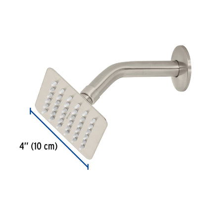 Regadera Cuadrada 4 Pulgadas Acero Inoxidable con Brazo TÚBIG FOSET - Acabado Satinado