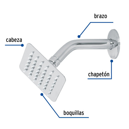 Regadera Cuadrada 4" Acero Inoxidable con Brazo Ajustable Cromado TÚBIG FOSET