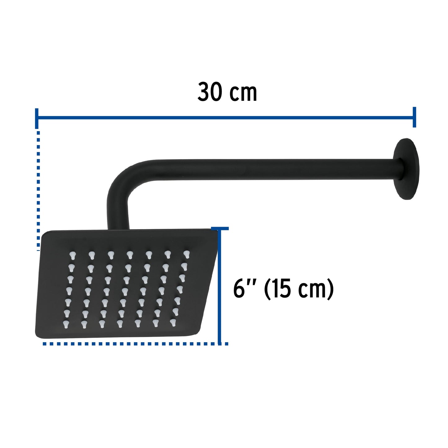 Regadera Cuadrada 6 Pulgadas Acero Inoxidable con Brazo Negro TÚBIG - Regadera de Ducha
