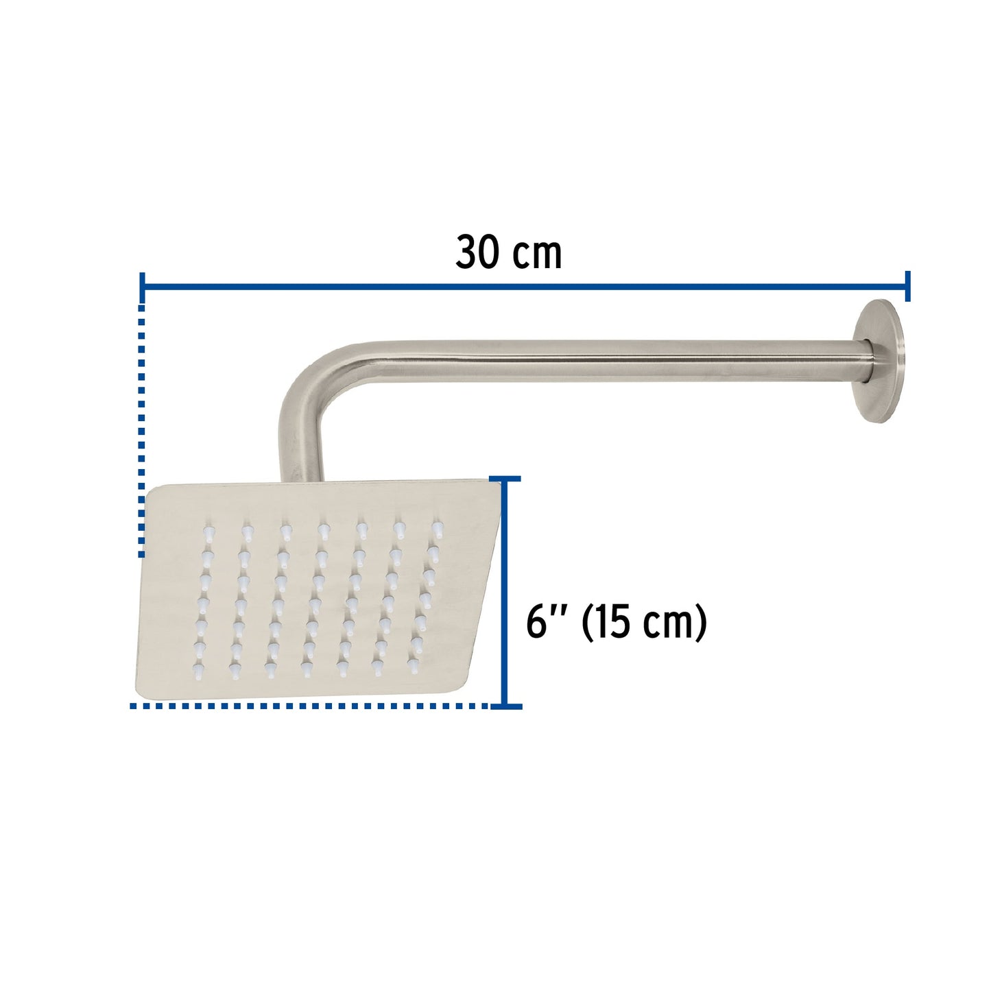 Regadera Cuadrada 6 Pulgadas Acero Inoxidable con Brazo Ajustable TÚBIG Satín