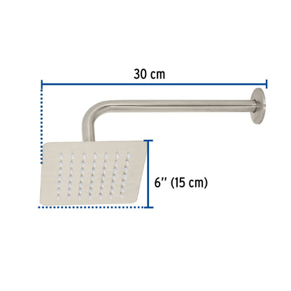 Regadera Cuadrada 6 Pulgadas Acero Inoxidable con Brazo Ajustable TÚBIG Satín