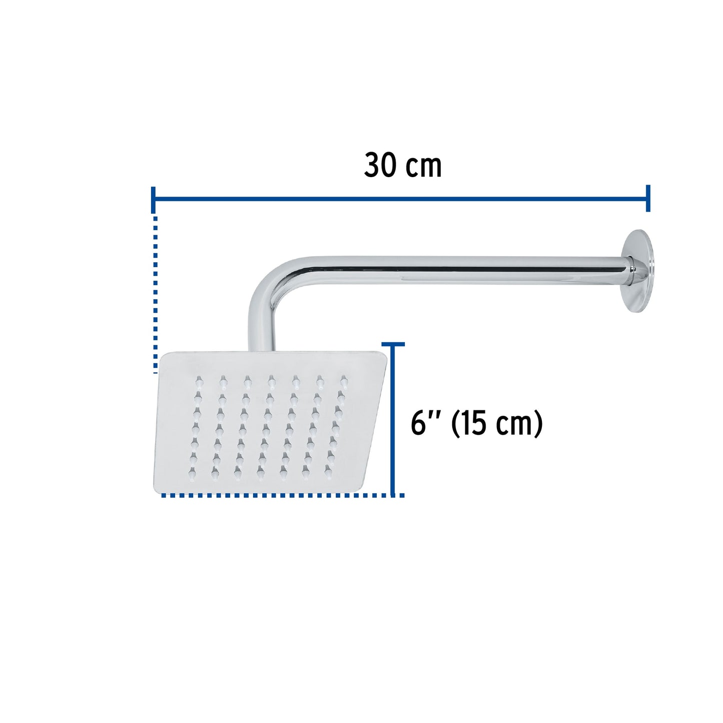 Regadera Cuadrada 6 Pulgadas Acero Inoxidable con Brazo Cromo TÚBIG FOSET