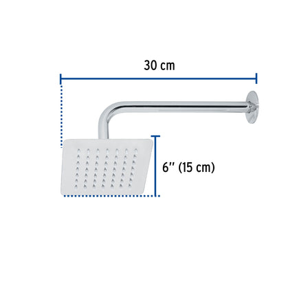 Regadera Cuadrada 6 Pulgadas Acero Inoxidable con Brazo Cromo TÚBIG FOSET