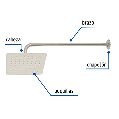 Regadera de Ducha Cuadrada 8 Pulgadas Acero Inoxidable con Brazo TÚBIG Satín