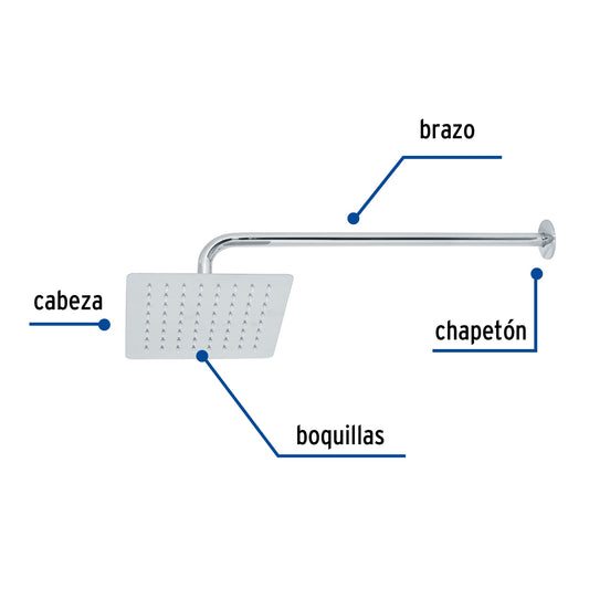 Regadera Cuadrada 8" Acero Inoxidable con Brazo Cromo TÚBIG