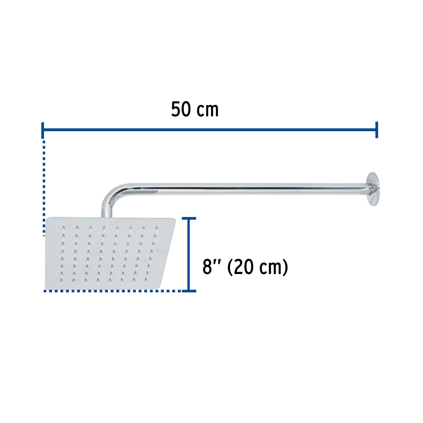 Regadera Cuadrada 8" Acero Inoxidable con Brazo Cromo TÚBIG
