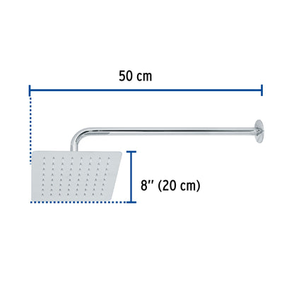 Regadera Cuadrada 8" Acero Inoxidable con Brazo Cromo TÚBIG