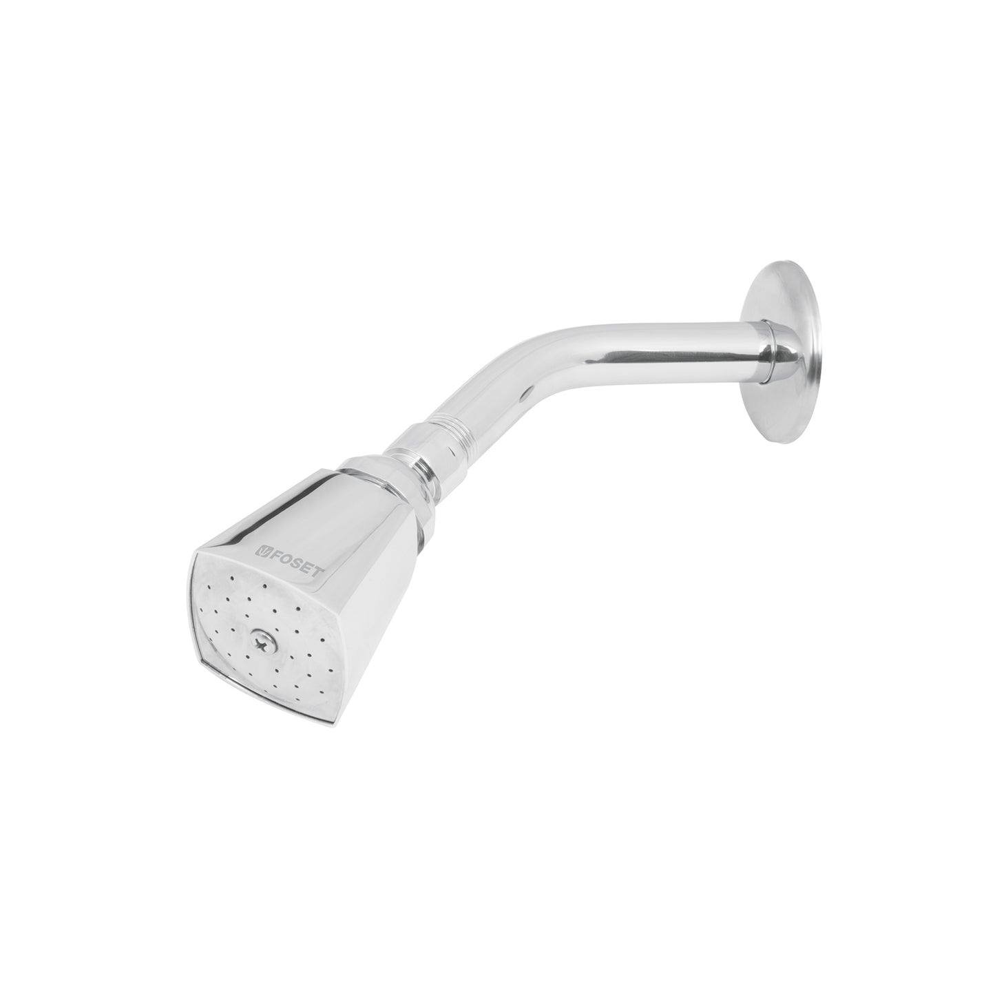 Regadera AQUA Cuadrada 2" Cromada con Brazo Ajustable y Chapetón Metálico para Baño