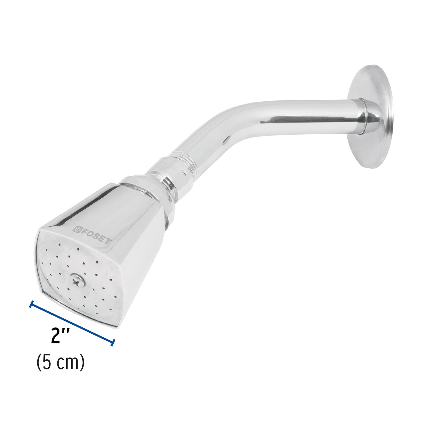 Regadera AQUA Cuadrada 2" Cromada con Brazo Ajustable y Chapetón Metálico para Baño