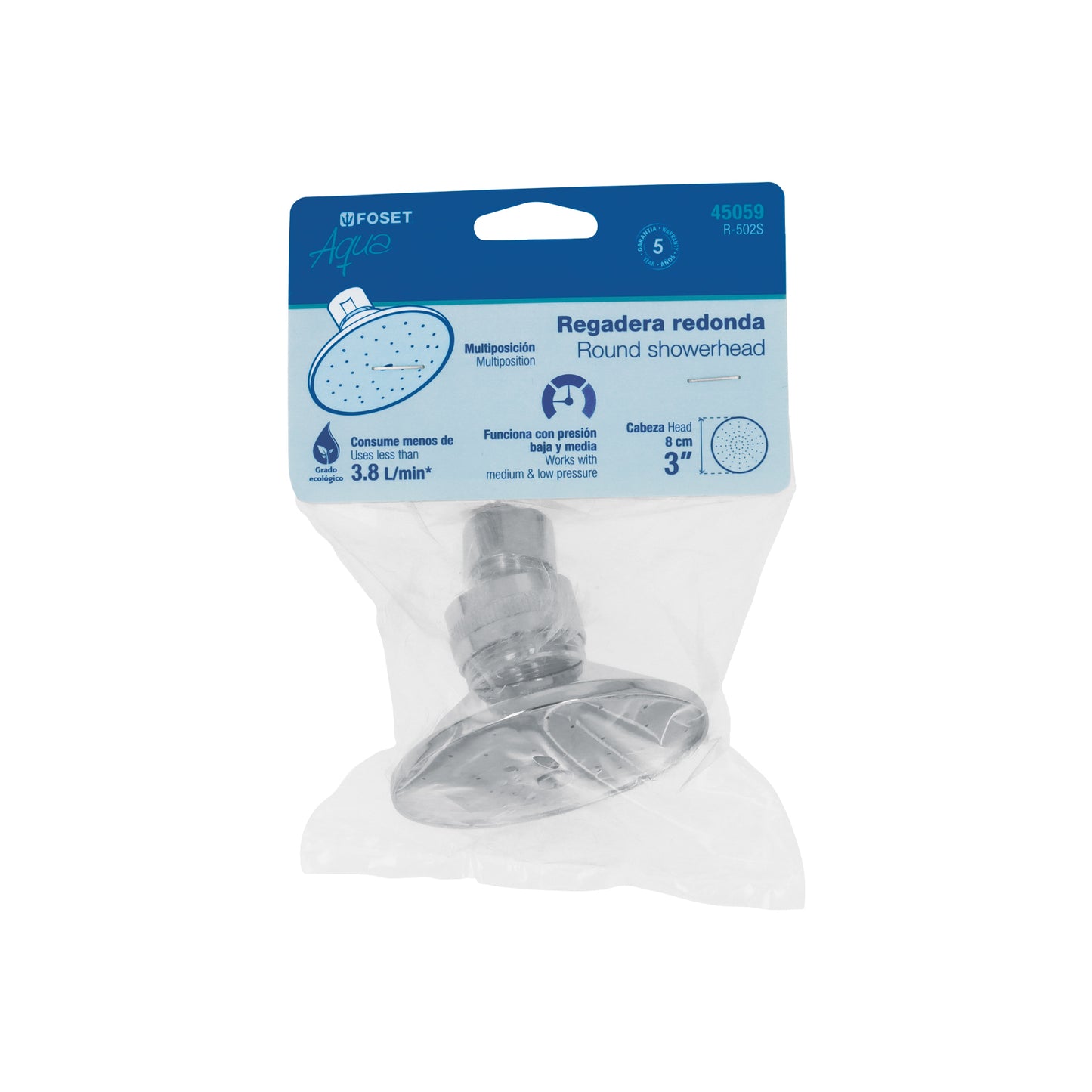 Regadera Redonda 3 Pulgadas Metálica Cromada AQUA FOSET - Sin Brazo