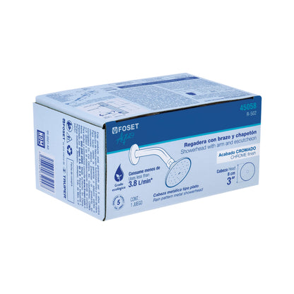 Regadera Metálica Cromada 3" con Brazo Ajustable AQUA | FOSET®