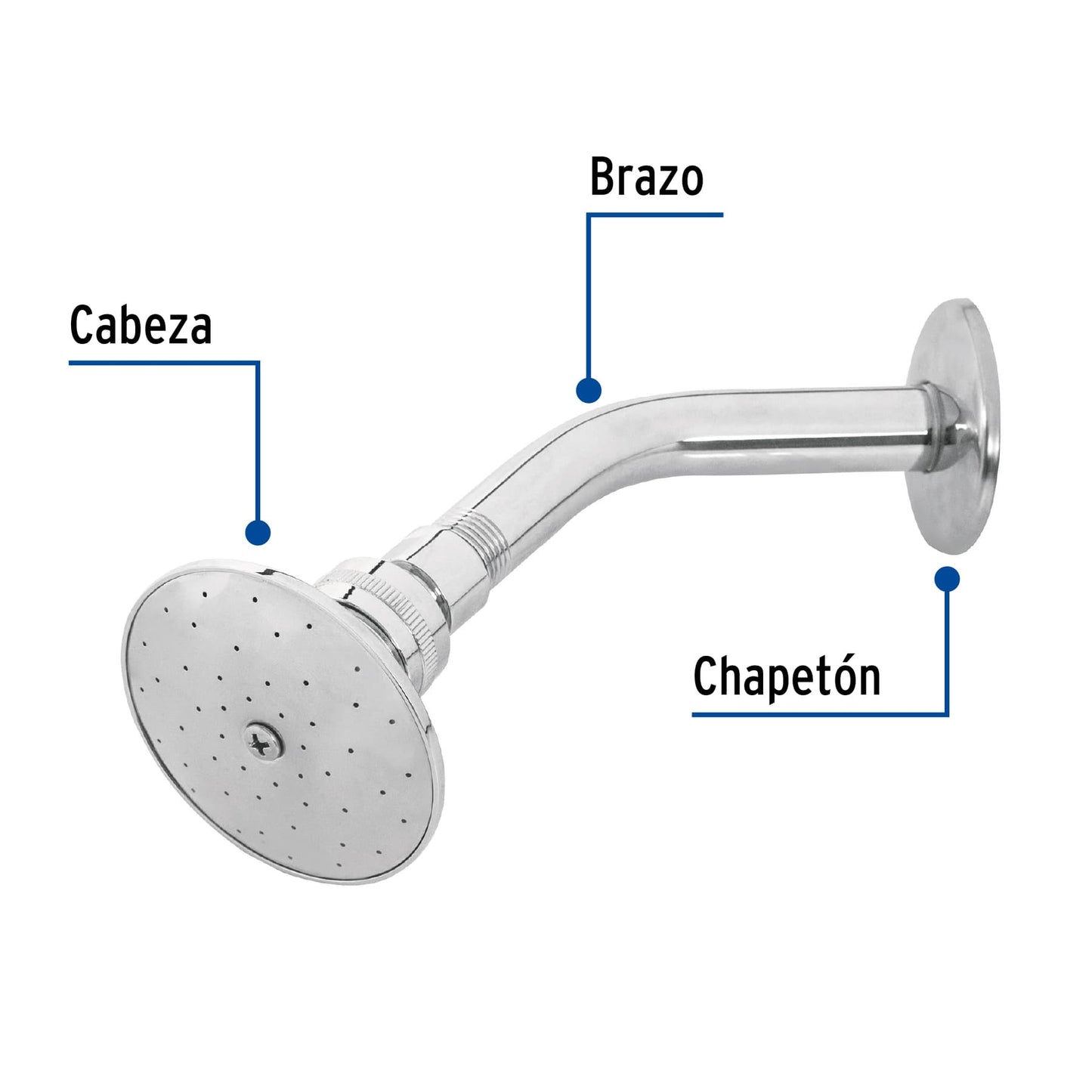 Regadera Metálica Cromada 3" con Brazo Ajustable AQUA | FOSET®