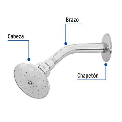 Regadera Metálica Cromada 3" con Brazo Ajustable AQUA | FOSET®