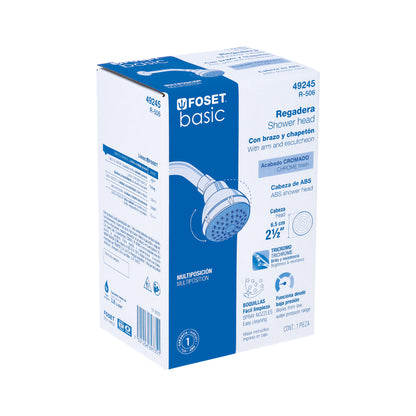 Regadera de Acero 2-1/2" con Brazo Ajustable FOSET BASIC | Chapetón Cromado