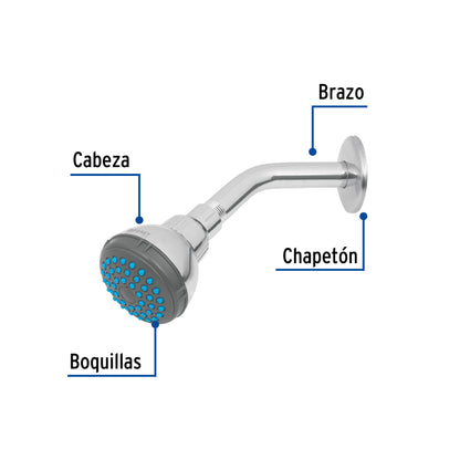 Regadera de Acero 2-1/2" con Brazo Ajustable FOSET BASIC | Chapetón Cromado