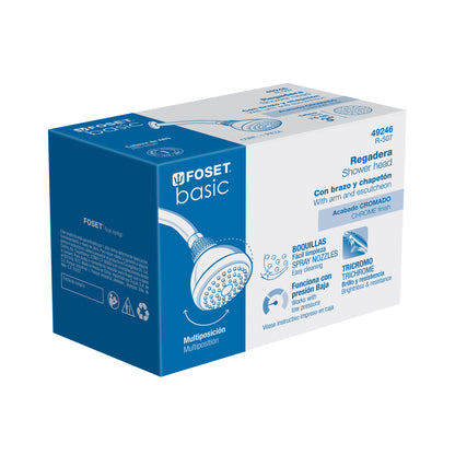 Regadera de Baño FOSET BASIC 3 Pulgadas Acero Inoxidable con Brazo Ajustable