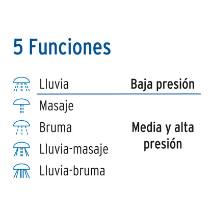 Regadera para Baño 5 Funciones con Brazo y Chapetón 3-1/4" FOSET AQUA