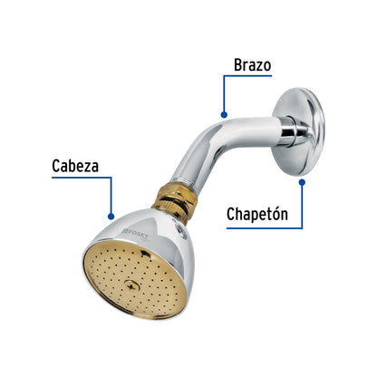 Regadera cónica 2-1/2",metálica, brazo y chapetón, cromo-oro