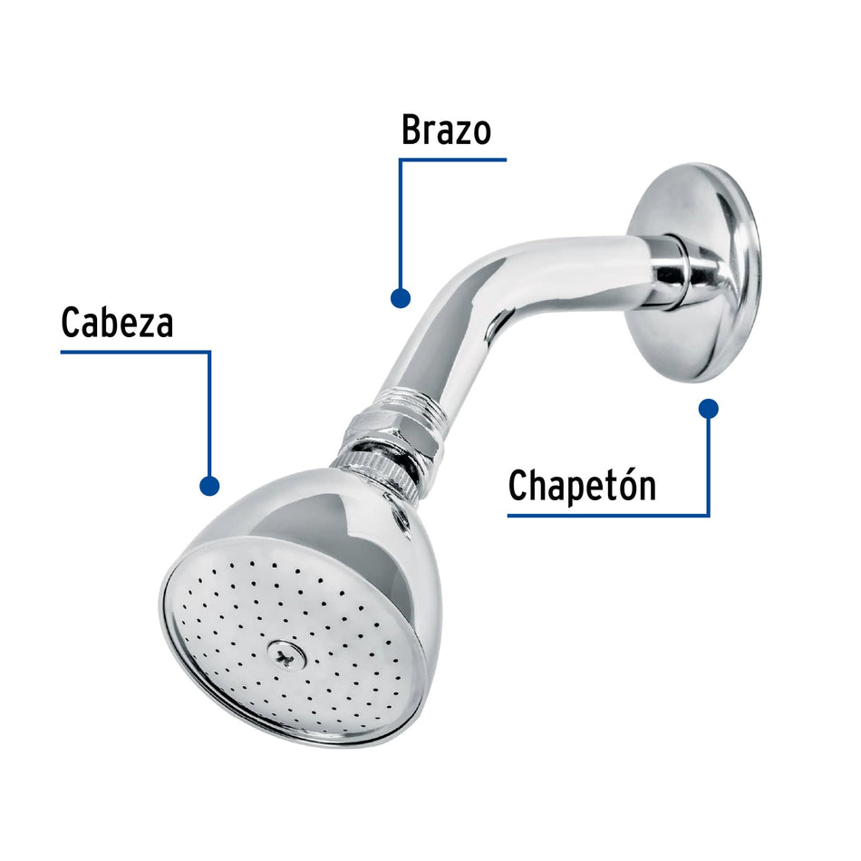 Regadera cónica 2-1/2" brazo y chapetón de acero, Foset, Ducha, Bañera, Rociador