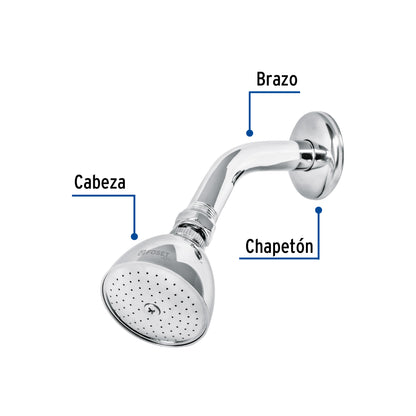 Regadera Metálica Cromada 2-1/2" con Brazo y Chapetón FOSET - Cónica