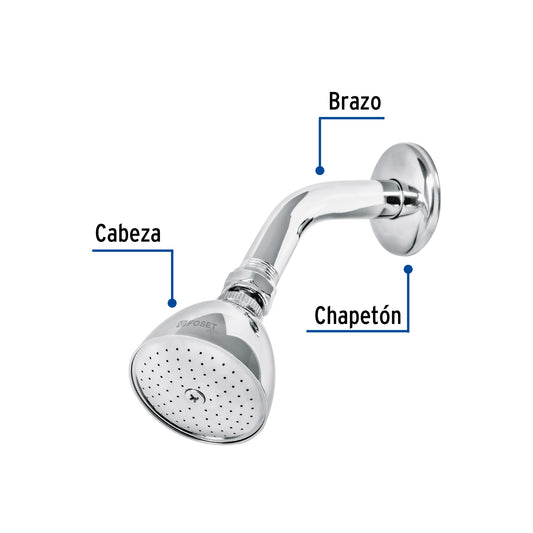 Regadera Metálica Cromada 2-1/2" con Brazo y Chapetón FOSET - Cónica