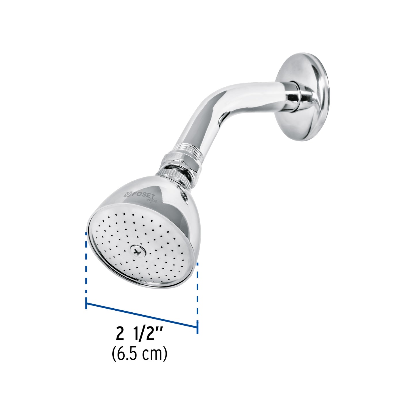 Regadera Metálica Cromada 2-1/2" con Brazo y Chapetón FOSET - Cónica