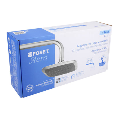 Regadera de ducha cuadrada 6 pulgadas cromada AERO con brazo y chapetón ABS