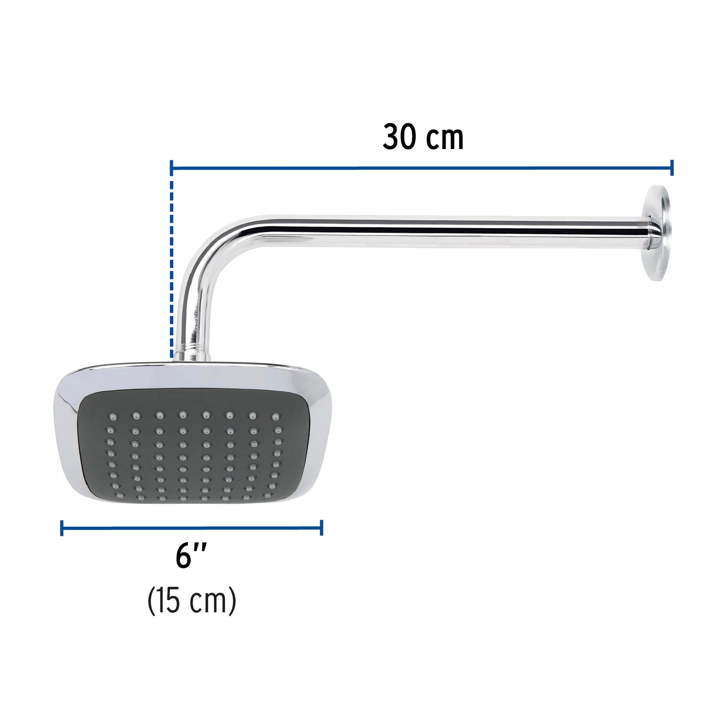 Regadera de ducha cuadrada 6 pulgadas cromada AERO con brazo y chapetón ABS