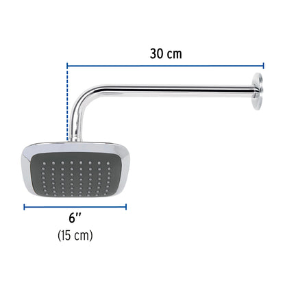 Regadera de ducha cuadrada 6 pulgadas cromada AERO con brazo y chapetón ABS